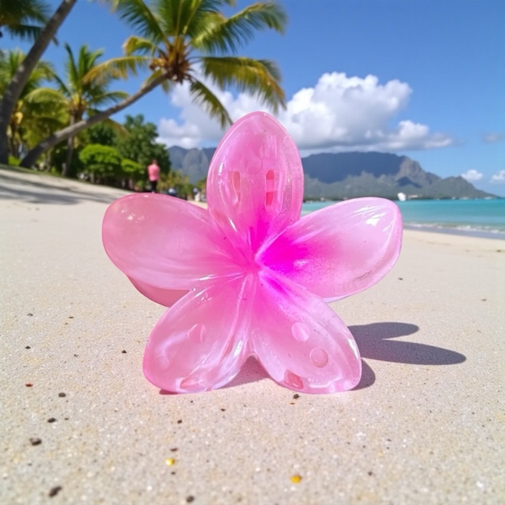 Mini Plumeria Hot Pink Barbie Floral Flower 1.5" Hawaiian Lobster Claw Hair Clip